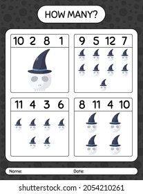 How many counting game with skull. worksheet for preschool kids, kids activity sheet