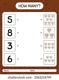 How many counting game with skull. worksheet for preschool kids, kids activity sheet