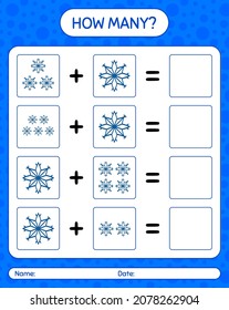How many counting game with snowflake. worksheet for preschool kids, kids activity sheet