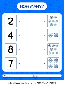 How many counting game with snowman. worksheet for preschool kids, kids activity sheet