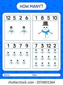 How many counting game with snowman. worksheet for preschool kids, kids activity sheet
