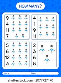 How many counting game with snowman. worksheet for preschool kids, kids activity sheet