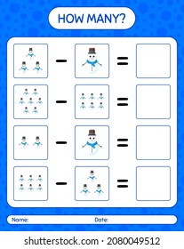 ¿Cuántos de juego de conteo con un muñeco de nieve? hoja de trabajo para niños de preescolar, hoja de actividades para niños