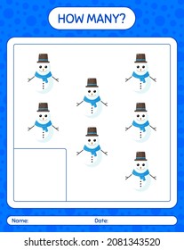 Wie viele zählen Spiel mit Schneemann. Arbeitsblatt für Vorschulkinder, Kinderaktivität