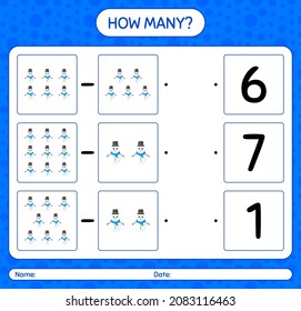 How many counting game with snowman. worksheet for preschool kids, kids activity sheet