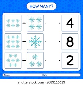 How many counting game with snowman. worksheet for preschool kids, kids activity sheet