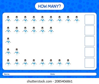 How many counting game with snowman. worksheet for preschool kids, kids activity sheet