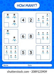 How many counting game with snowman. worksheet for preschool kids, kids activity sheet