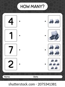 How many counting game with sock. worksheet for preschool kids, kids activity sheet