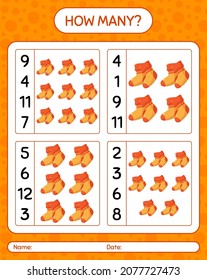 Wie viele zählen Spiel mit Socken. Arbeitsblatt für Vorschulkinder, Kinderaktivität