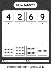 How many counting game with spider. worksheet for preschool kids, kids activity sheet