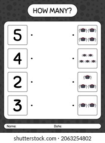 How many counting game with spider. worksheet for preschool kids, kids activity sheet