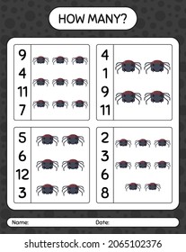 How many counting game with spider. worksheet for preschool kids, kids activity sheet