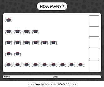 How many counting game with spider. worksheet for preschool kids, kids activity sheet