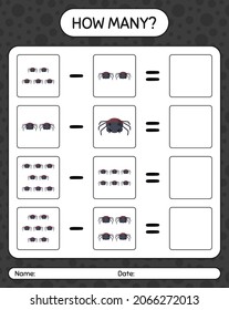 How many counting game with spider. worksheet for preschool kids, kids activity sheet