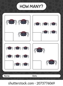 How many counting game with spider. worksheet for preschool kids, kids activity sheet