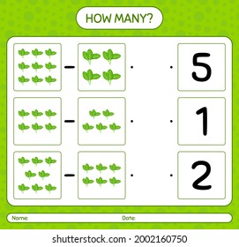 How many counting game with spinach. worksheet for preschool kids, kids activity sheet, printable worksheet