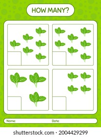 How many counting game with spinach. worksheet for preschool kids, kids activity sheet, printable worksheet