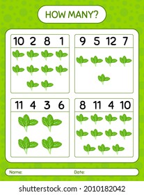 How many counting game with spinach. worksheet for preschool kids, kids activity sheet, printable worksheet