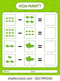 How many counting game with spinach. worksheet for preschool kids, kids activity sheet, printable worksheet