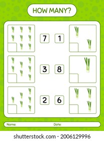 Cuántos juegos de conteo con cebolla primaveral. hoja de trabajo para niños de preescolar, hoja de actividades para niños, hoja de trabajo imprimible