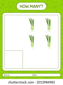 How many counting game with spring onion. worksheet for preschool kids, kids activity sheet, printable worksheet