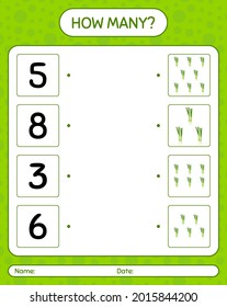 How many counting game with spring onion. worksheet for preschool kids, kids activity sheet, printable worksheet