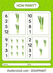 How many counting game with spring onion. worksheet for preschool kids, kids activity sheet, printable worksheet
