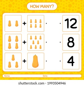 How many counting game with squash. worksheet for preschool kids, kids activity sheet, printable worksheet