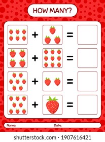 Wie viele zählen Spiel mit Erdbeeren. Arbeitsblatt für Vorschulkinder, Kinderaktivitätsblatt, ausdruckbares Arbeitsblatt
