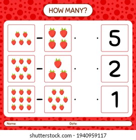 How many counting game with strawberry worksheet for preschool kids, kids activity sheet, printable worksheet