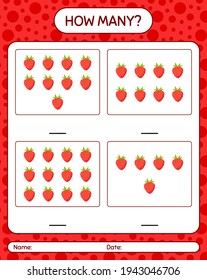 How many counting game with strawberry worksheet for preschool kids, kids activity sheet, printable worksheet
