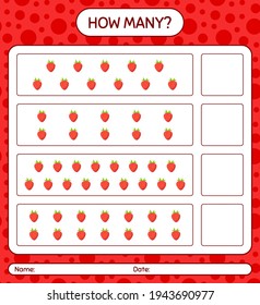 How many counting game with strawberry worksheet for preschool kids, kids activity sheet, printable worksheet