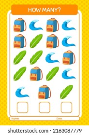 How many counting game with summer icon. worksheet for preschool kids, kids activity sheet