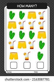 How many counting game with summer icon. worksheet for preschool kids, kids activity sheet