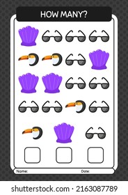 How many counting game with summer icon. worksheet for preschool kids, kids activity sheet