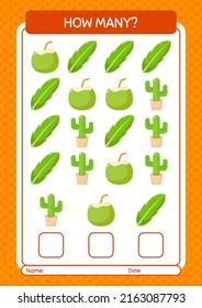 Cuántos juegos de conteo con icono de verano. hoja de trabajo para niños de preescolar, hoja de actividades para niños