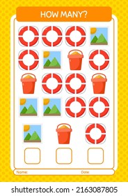 How many counting game with summer icon. worksheet for preschool kids, kids activity sheet