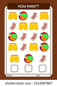 How Many Counting Game With Summer Icon. Worksheet For Preschool Kids, Kids Activity Sheet