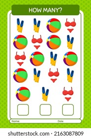 How many counting game with summer icon. worksheet for preschool kids, kids activity sheet