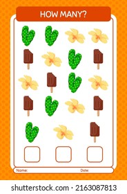 How many counting game with summer icon. worksheet for preschool kids, kids activity sheet