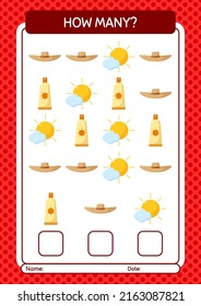 How many counting game with summer icon. worksheet for preschool kids, kids activity sheet