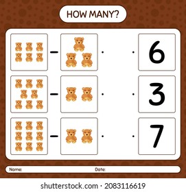 How many counting game with teddy bear. worksheet for preschool kids, kids activity sheet