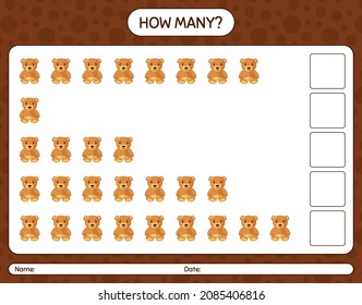 Wie viele zählen Spiel mit Teddybär. Arbeitsblatt für Vorschulkinder, Kinderaktivität