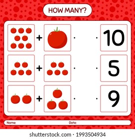 How many counting game with tomato. worksheet for preschool kids, kids activity sheet, printable worksheet