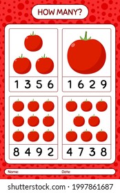 How many counting game with tomato. worksheet for preschool kids, kids activity sheet, printable worksheet