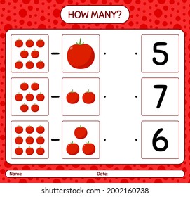 How many counting game with tomato. worksheet for preschool kids, kids activity sheet, printable worksheet