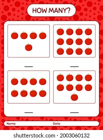 How many counting game with tomato. worksheet for preschool kids, kids activity sheet, printable worksheet