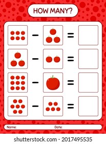 How many counting game with tomato. worksheet for preschool kids, kids activity sheet, printable worksheet