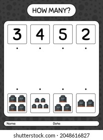 How many counting game with tombstone. worksheet for preschool kids, kids activity sheet